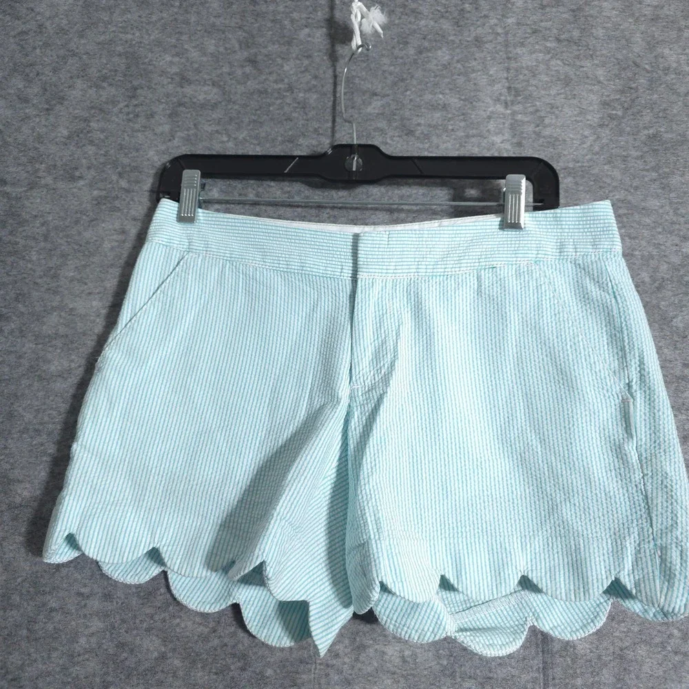 Lilly Pulitzer The Buttercup Short Blue Turquoise Seersucker Stripe Size 0 Beach - Picture 3 of 16